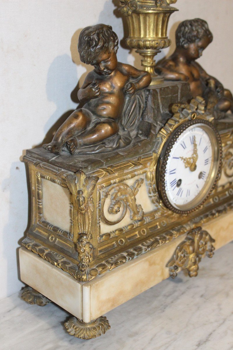 Pendule En Bronze Et Marbre d'Epoque Napoleon III, XIX Siecle-photo-4