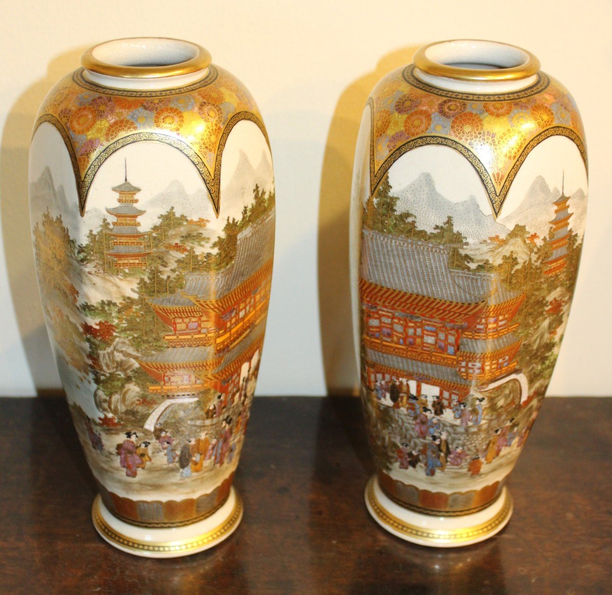 Pair Of Satsuma Porcelain Vases,meiji Period, Japan Late 19th Century.