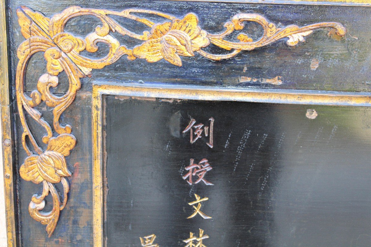 Large Black And Gold Lacquered Wooden Panel "chinese Ideograms", China  19th Century.-photo-5