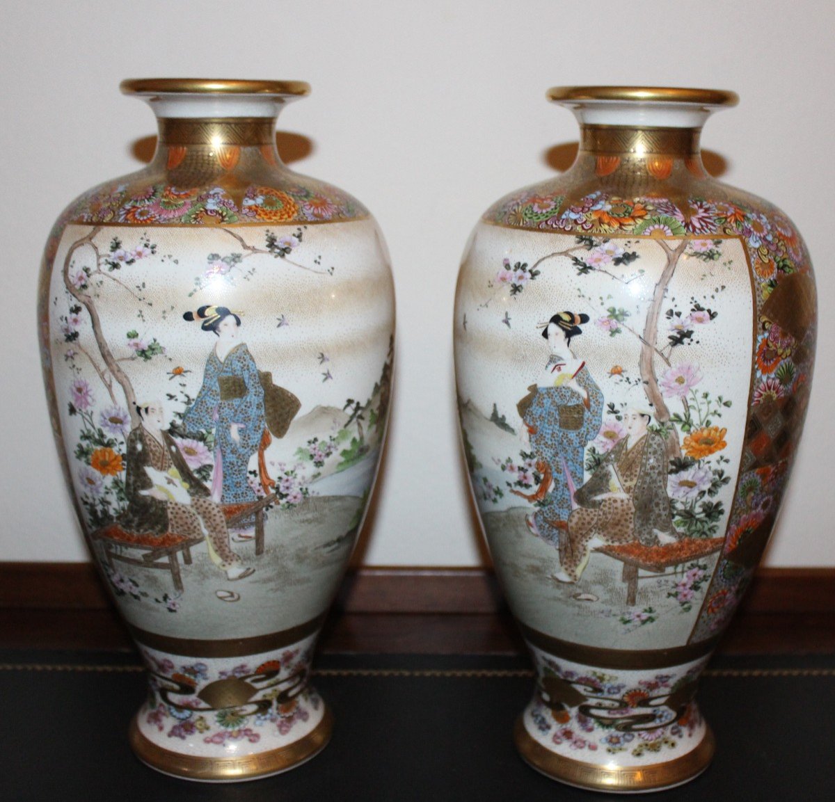 Pair Of Satsuma Vases, Meiji Period, Japan  Late 19th Century.
