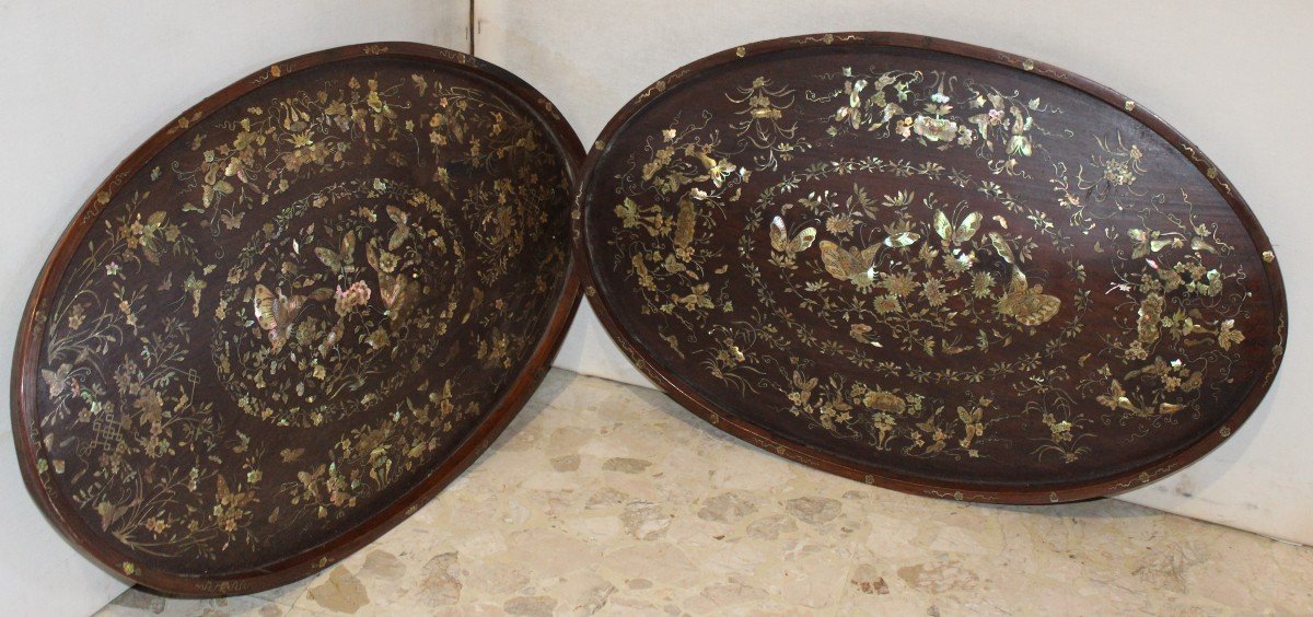 Paire Des Plateaux En Marqueterie Nacre, Vietnam XIX Siecle