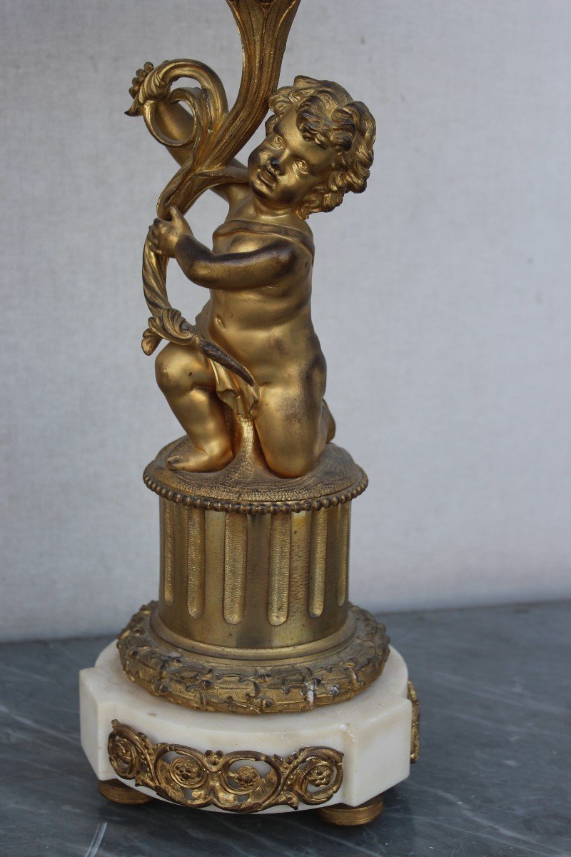 Paire Des Chandeliers En Bronze Dorè Et Marbre, Epoque Napoleon III-photo-4