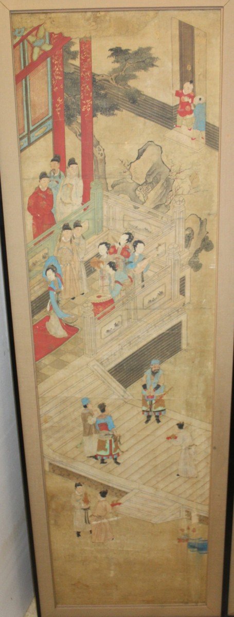 Pair Of Chinese Paintings On Silk, Qing Dinasty 19th Century.-photo-2