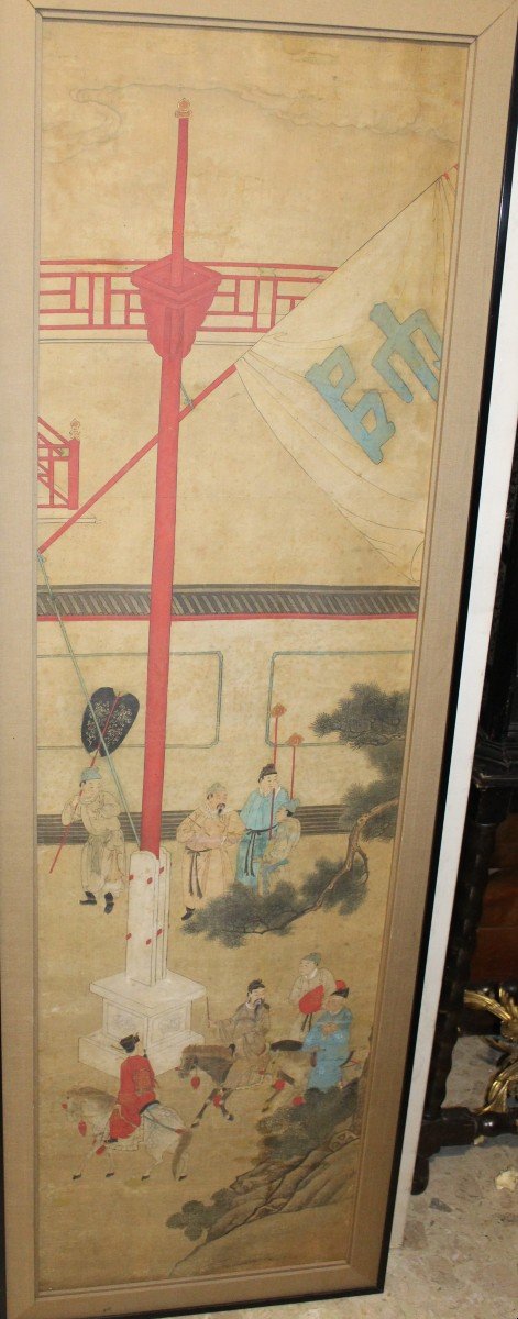 Pair Of Chinese Paintings On Silk, Qing Dinasty 19th Century.-photo-3