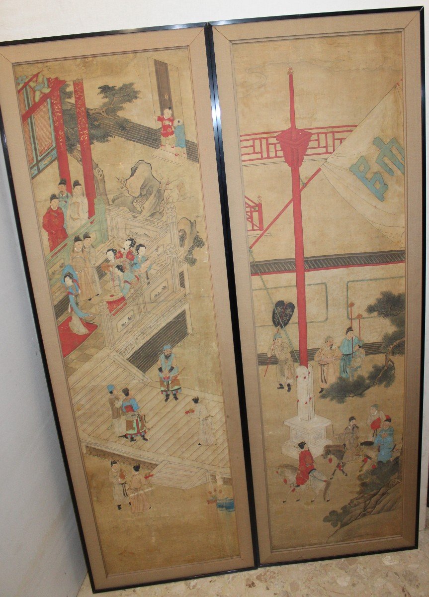 Pair Of Chinese Paintings On Silk, Qing Dinasty 19th Century.-photo-4