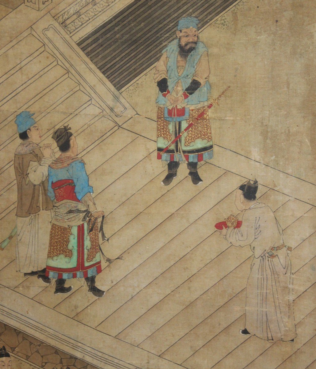 Pair Of Chinese Paintings On Silk, Qing Dinasty 19th Century.-photo-1
