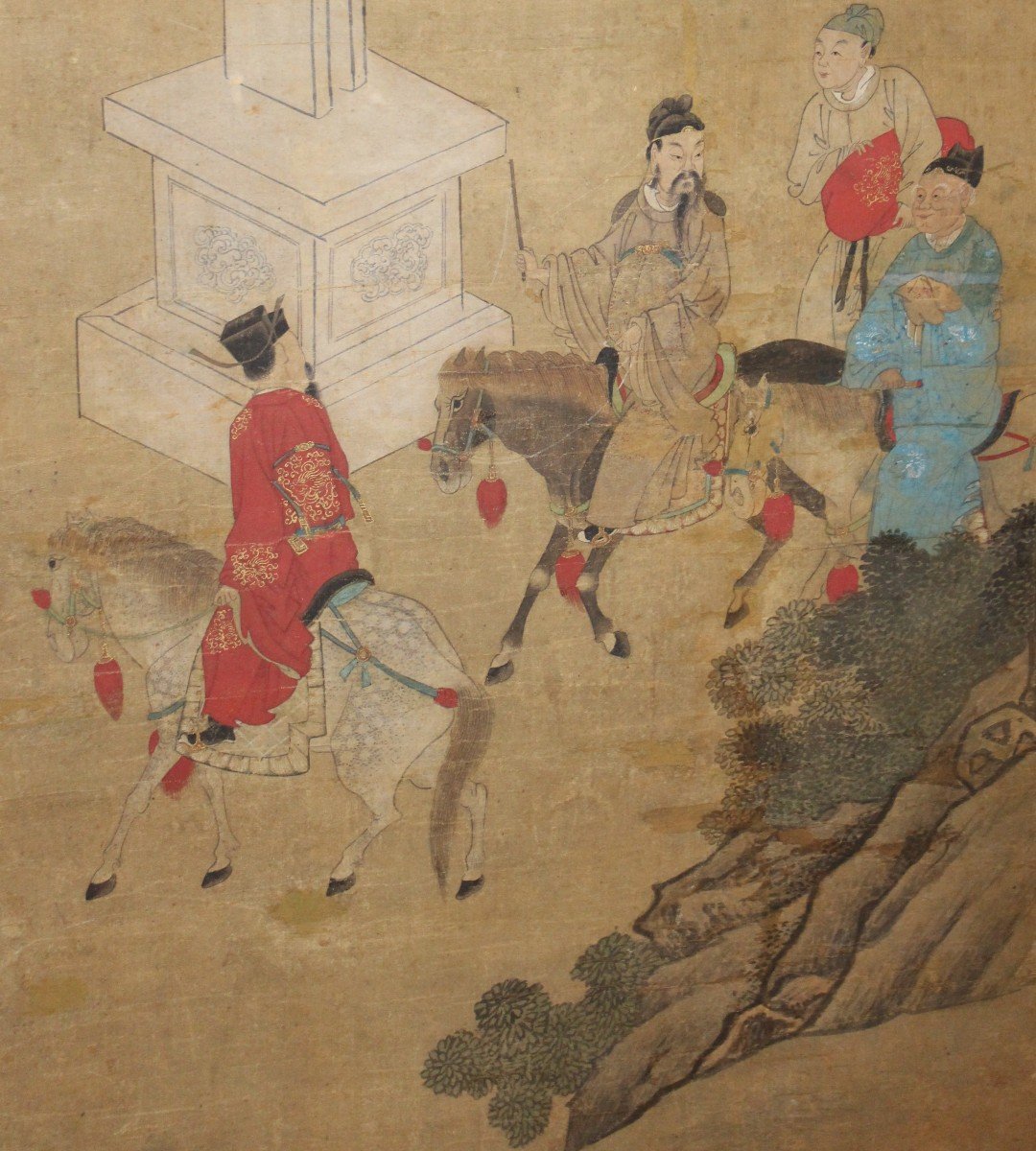 Paire Des Peintures Chinois Sur Soie, Chine Dinastia Qing XIX Siecle-photo-4