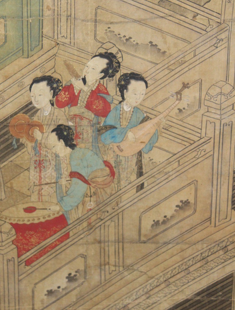 Pair Of Chinese Paintings On Silk, Qing Dinasty 19th Century.-photo-5