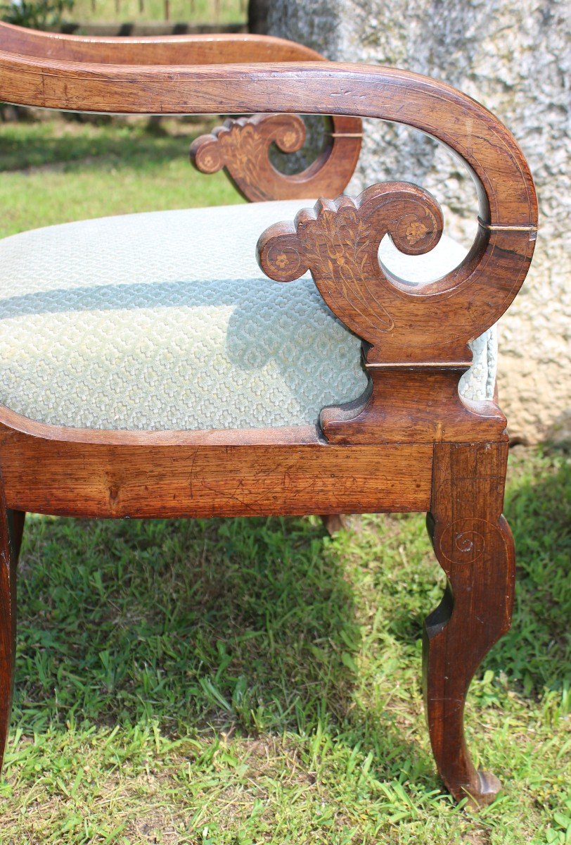 Paire De Fauteuils Marquetè, Epoque Charles X (1820-1830).-photo-1