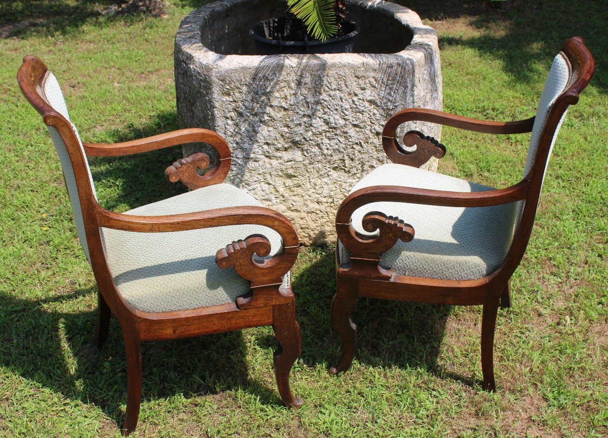 Paire De Fauteuils Marquetè, Epoque Charles X (1820-1830).-photo-3
