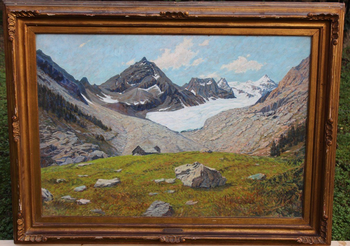 Large Oil Paintings On Canvas, "landscape Mountain Of Mont Cervin"attributable To Arnaldo Nussì