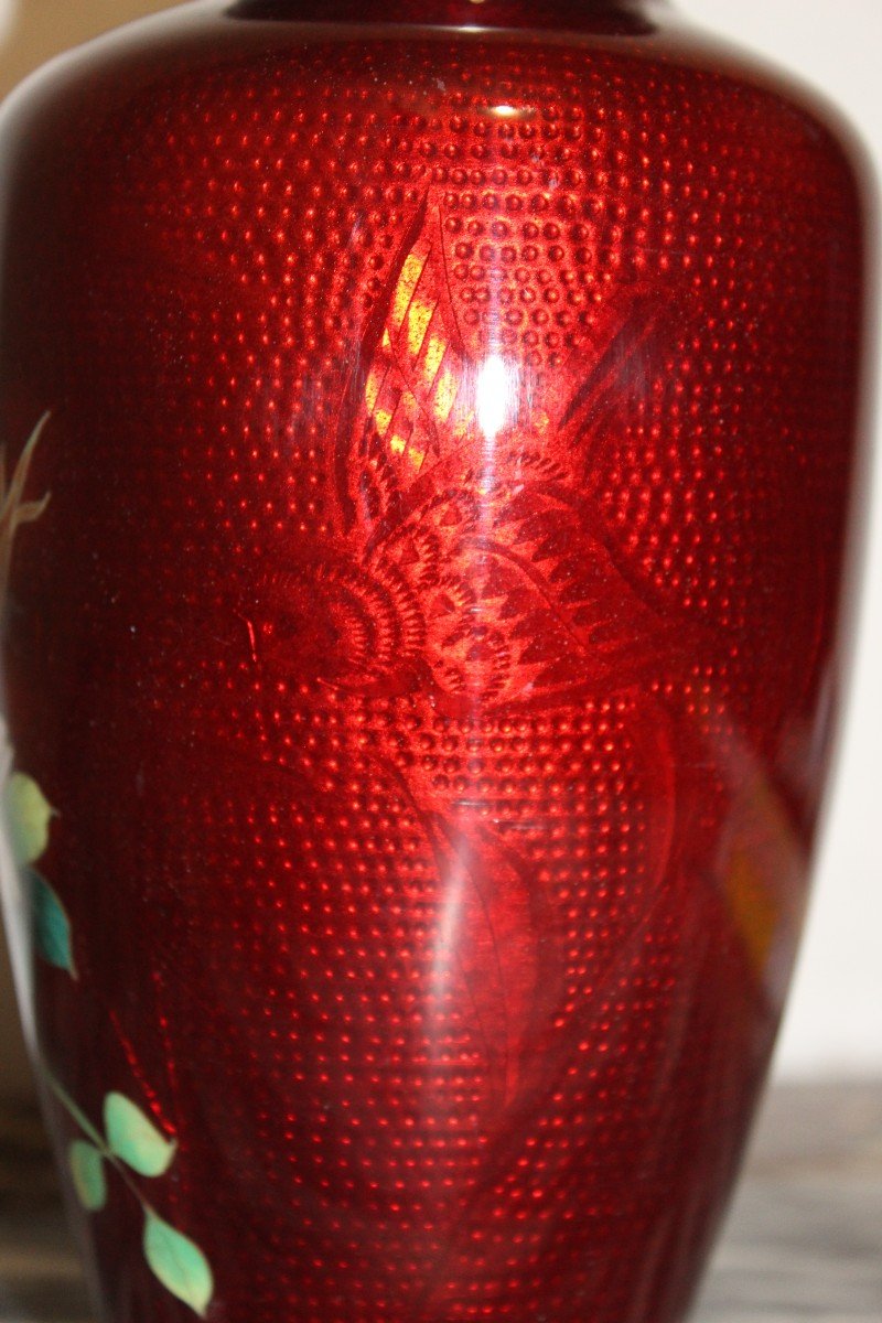 Small Japanese Gimbari Cloisonne Vase, Showa Period.-photo-1