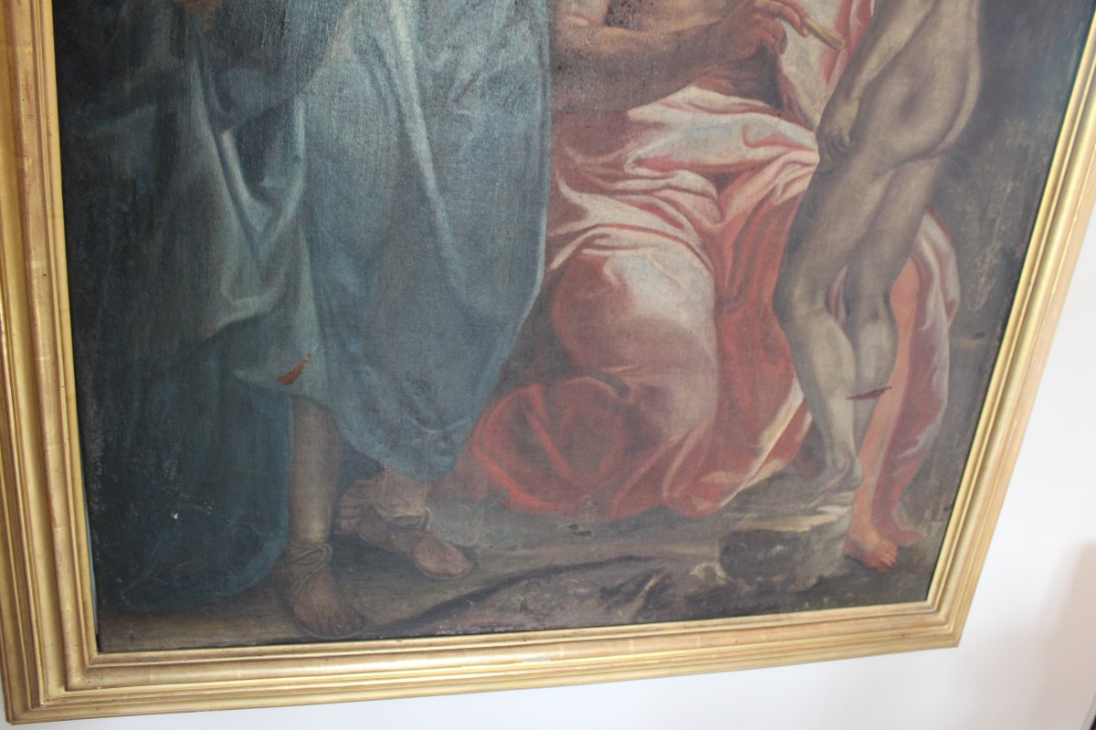 Large Oil On Canvas "promethea And Atalanta" Italian School Of The 18th Century.-photo-3