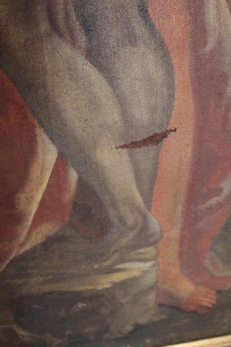 Large Oil On Canvas "promethea And Atalanta" Italian School Of The 18th Century.-photo-4