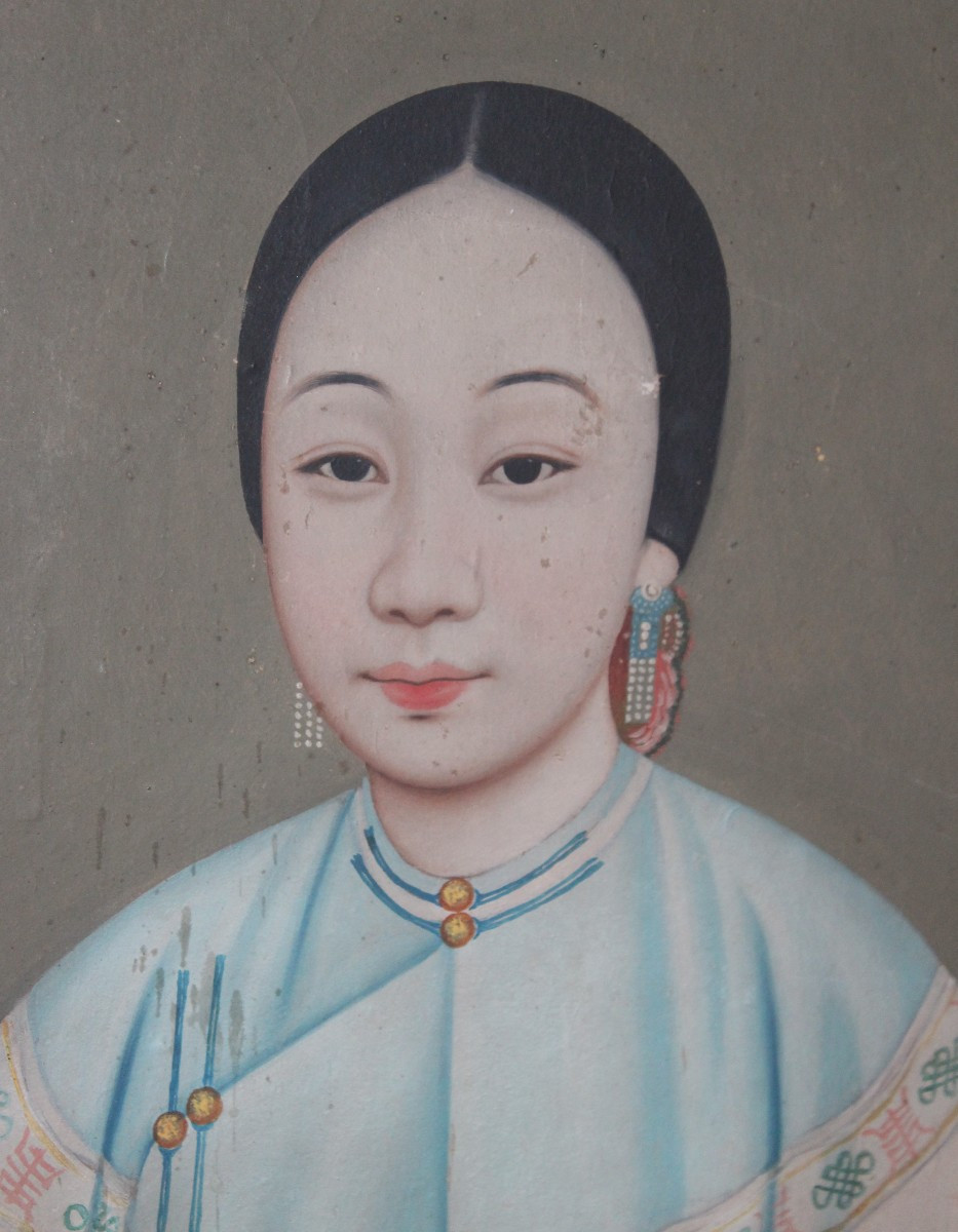 Paire  De Portraits Chinois, Ecole Lam Qua, XIX Siecle-photo-3