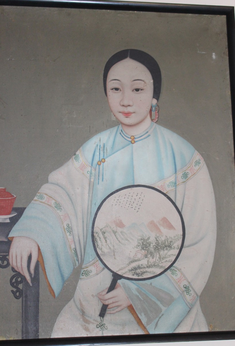 Paire  De Portraits Chinois, Ecole Lam Qua, XIX Siecle-photo-4