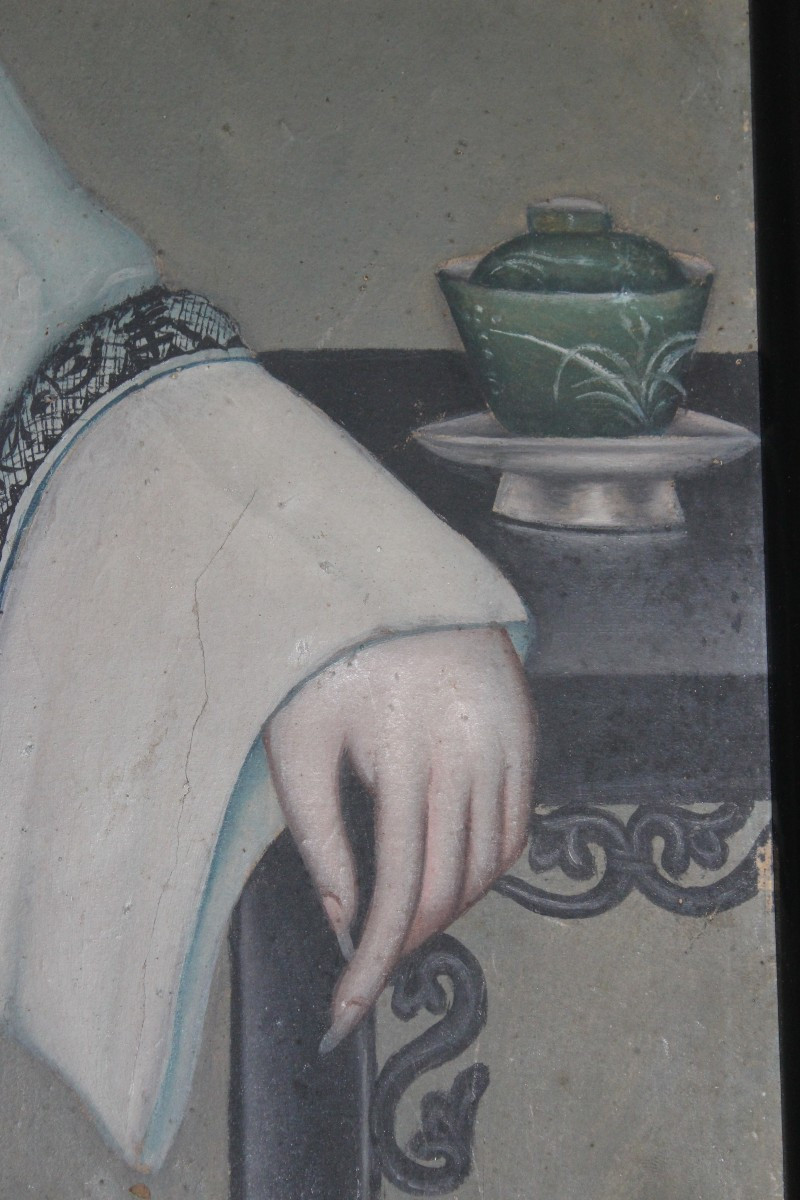 Paire  De Portraits Chinois, Ecole Lam Qua, XIX Siecle-photo-2