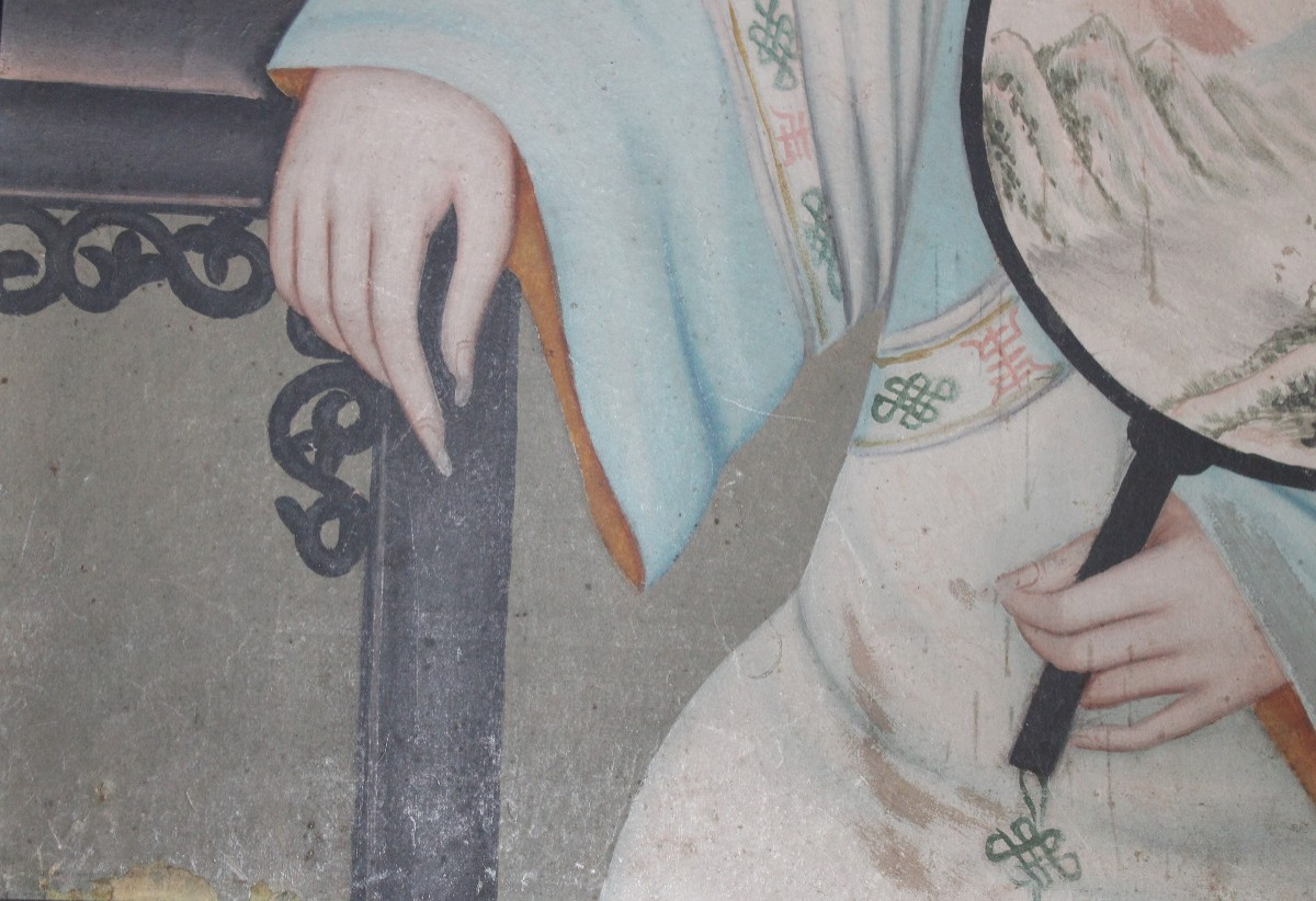 Paire  De Portraits Chinois, Ecole Lam Qua, XIX Siecle-photo-5