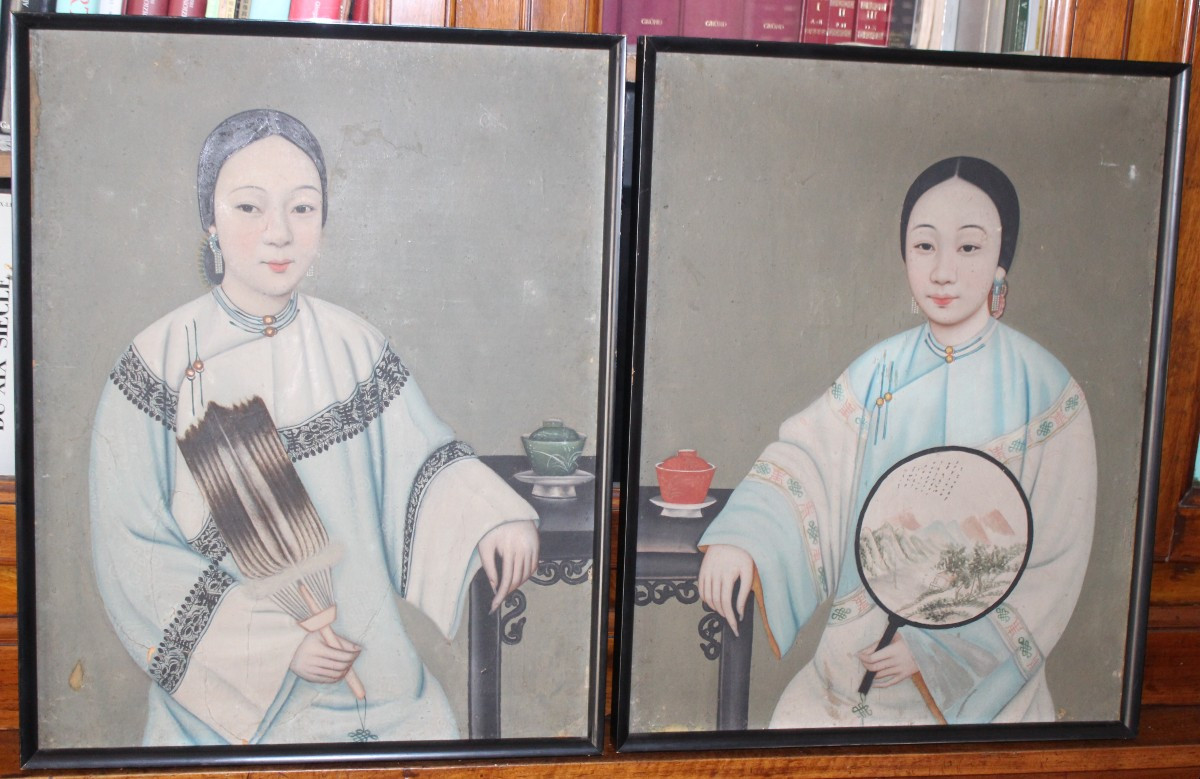 Paire  De Portraits Chinois, Ecole Lam Qua, XIX Siecle