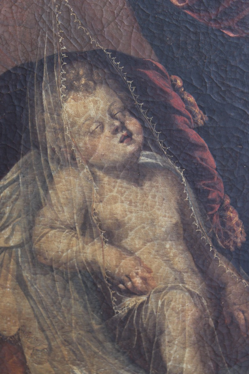 Tableaux  "sainte Famille Avec Saint Giovannino", XVII Siecle, ècole Gènoise.-photo-3