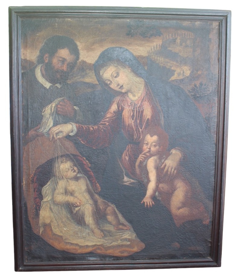 Tableaux  "sainte Famille Avec Saint Giovannino", XVII Siecle, ècole Gènoise.-photo-6