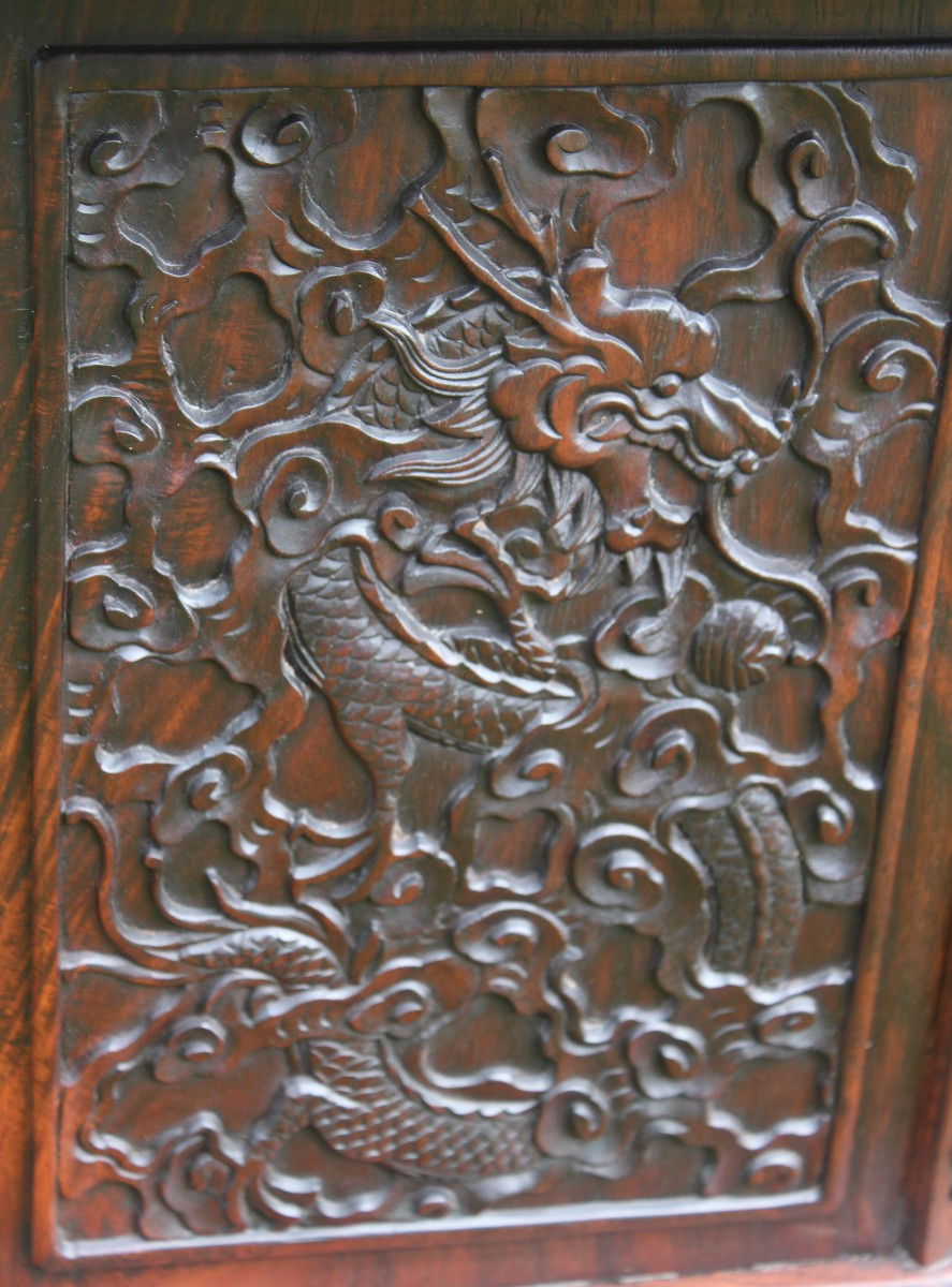 Vitrine Chinois En Bois De Fer Sculptée "au Dragons", XIX Siecle.-photo-3