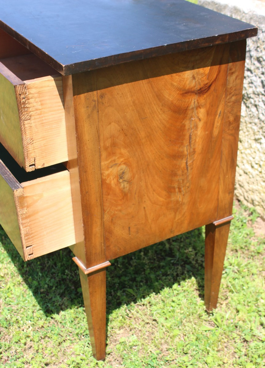 Small Directoire Chest Of Drawers In Walnut Veneer With Two Drawers, 19th Century.-photo-3