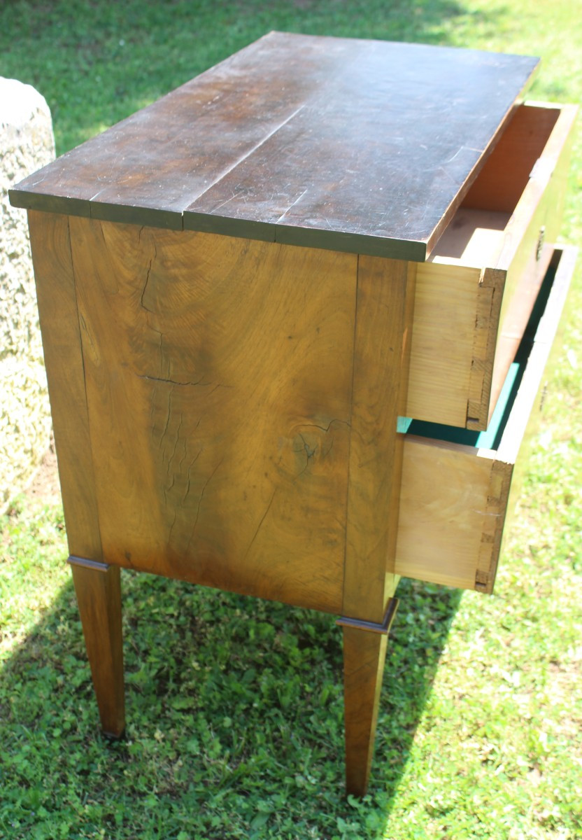 Small Directoire Chest Of Drawers In Walnut Veneer With Two Drawers, 19th Century.-photo-4