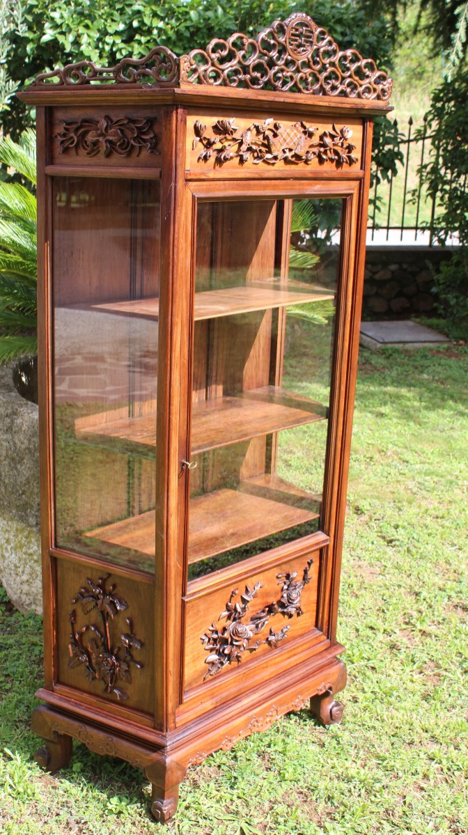 Asian Carved Wooden Display Case, Late 19th Century.