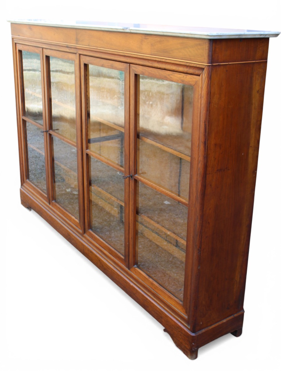 VITRINE/BIBLIOTHEQUE D'EPOQUE LOUIS PHILIPPE EN NOYER FILETè, MOITIè DU XIX SIECLE.-photo-2