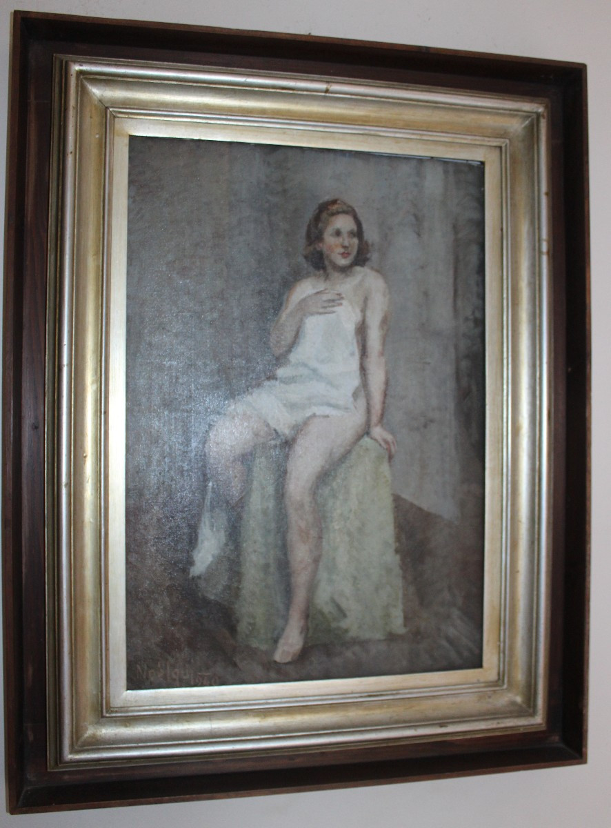 Noèl Quintavalle (1893-1975) "portrait Of A Young Woman Posing" Dated 1940.-photo-2