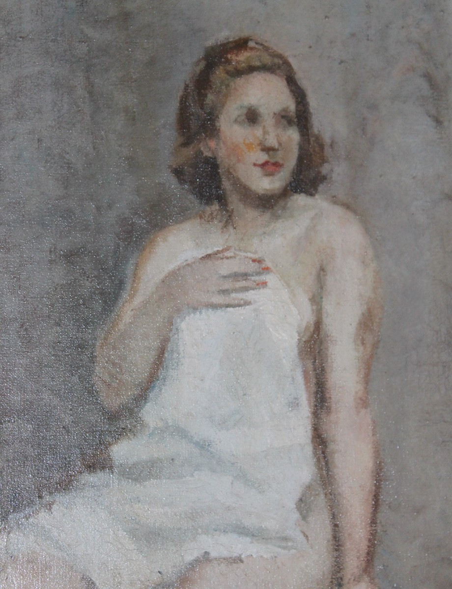 Noèl Quintavalle (1893-1975) "portrait Of A Young Woman Posing" Dated 1940.-photo-3