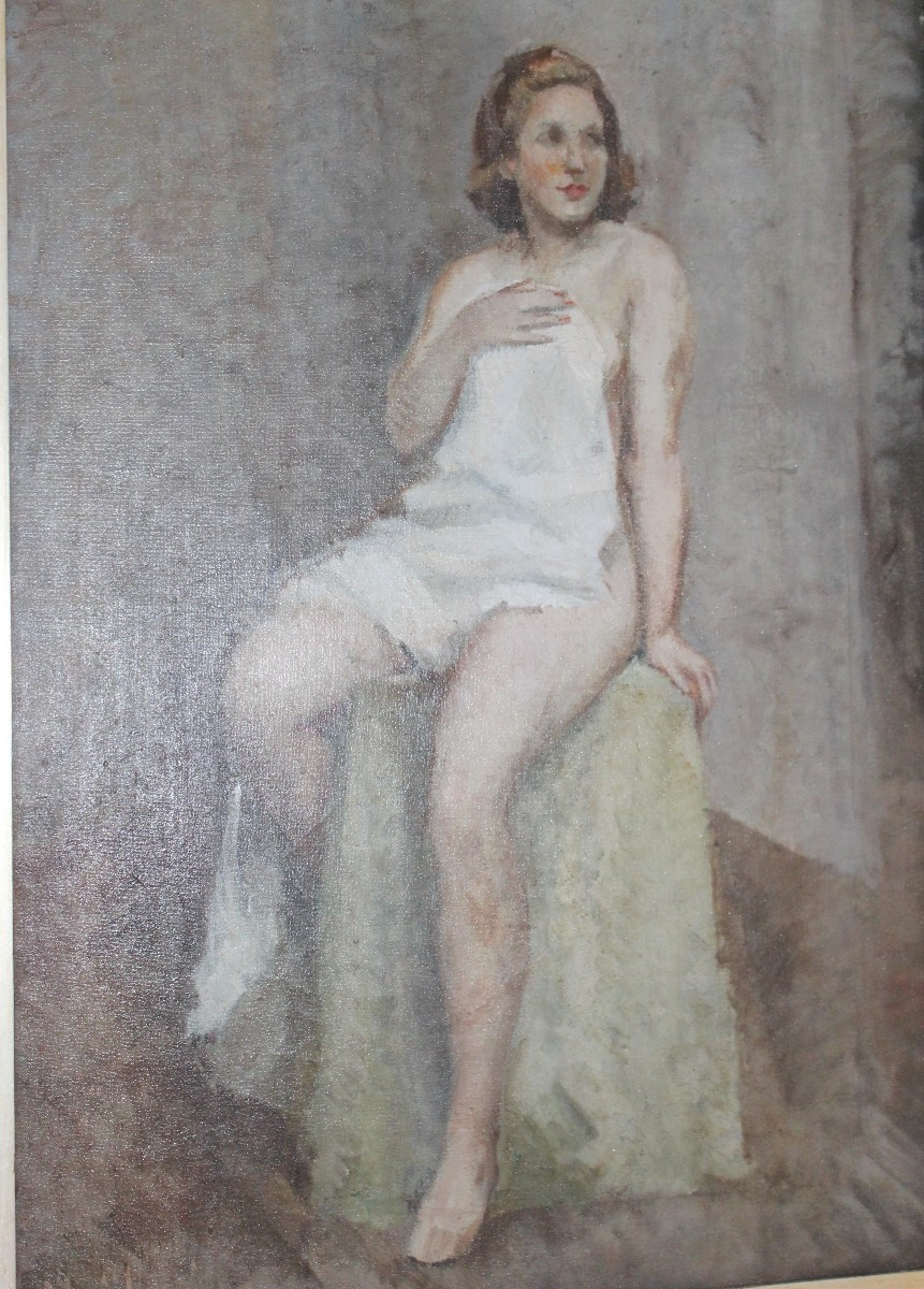 Noèl Quintavalle (1893-1975) "portrait Of A Young Woman Posing" Dated 1940.