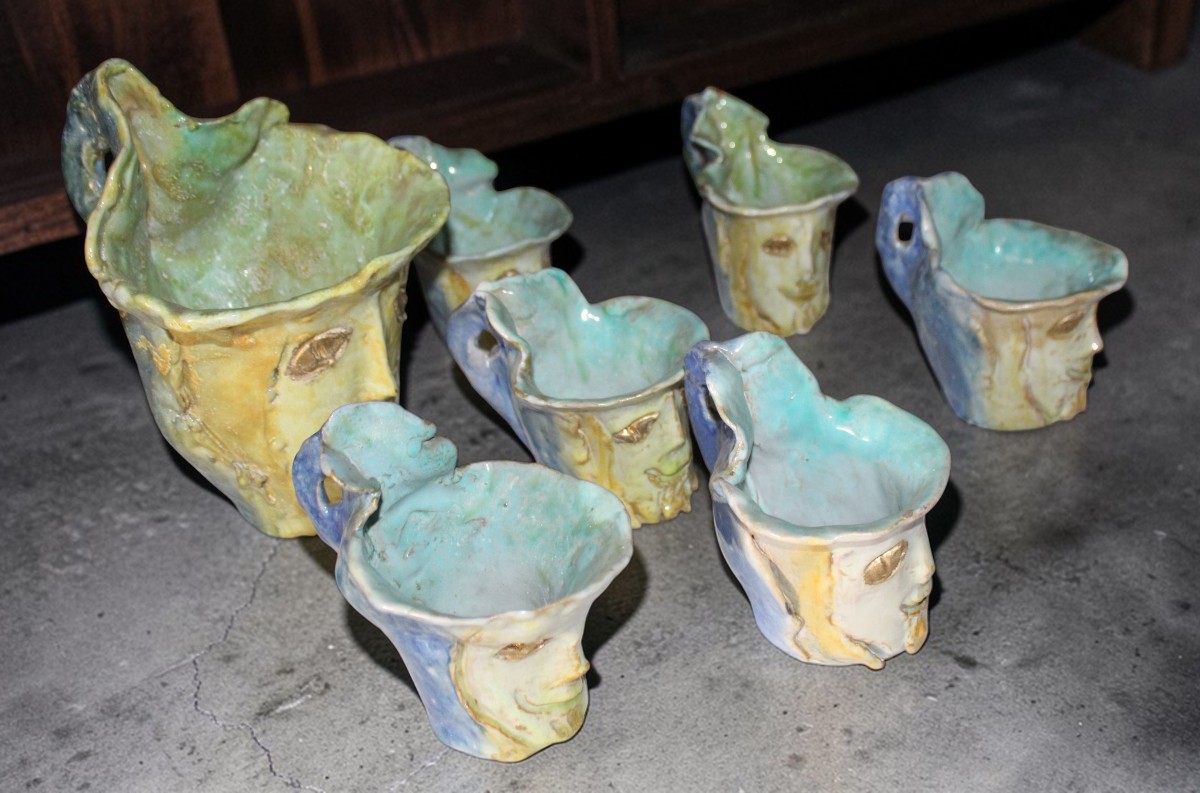 LINO BERZOINI (1893-1971) SèRIE COMPLèTE D'UN GRAND BOCAL ET SIX PETITS, ANNèES '50.-photo-2