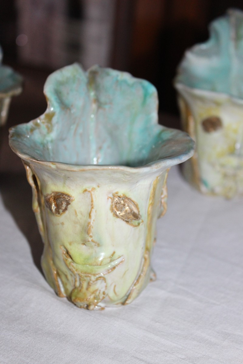 LINO BERZOINI (1893-1971) SèRIE COMPLèTE D'UN GRAND BOCAL ET SIX PETITS, ANNèES '50.-photo-3