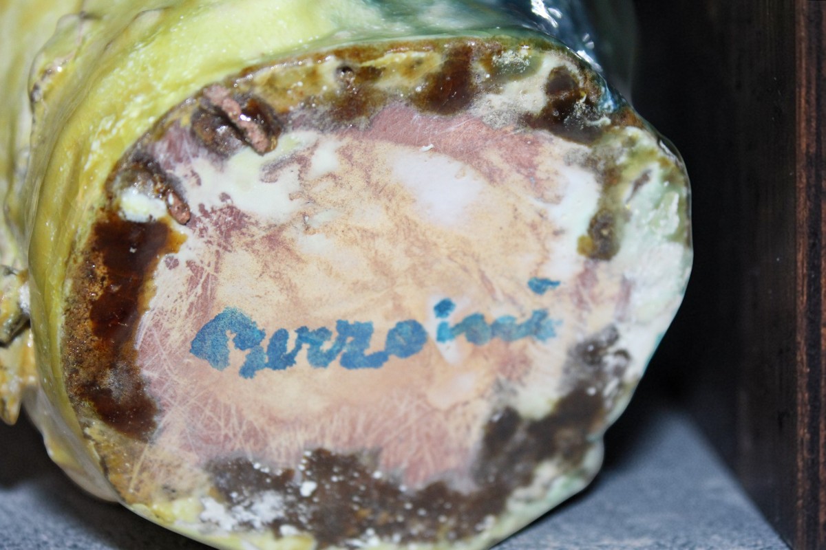 LINO BERZOINI (1893-1971) SèRIE COMPLèTE D'UN GRAND BOCAL ET SIX PETITS, ANNèES '50.-photo-1