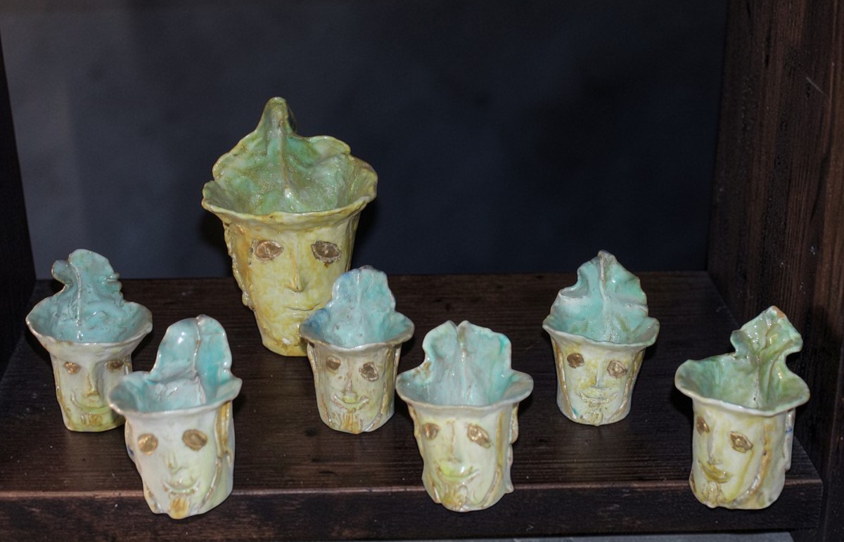 LINO BERZOINI (1893-1971) SèRIE COMPLèTE D'UN GRAND BOCAL ET SIX PETITS, ANNèES '50.