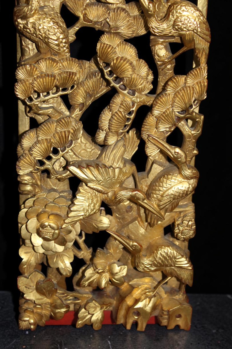 PAIRE DE PANNEAUX CHINOIS EN BOIS SCULPTè ET DORè, CHINE 1920-1930.-photo-2