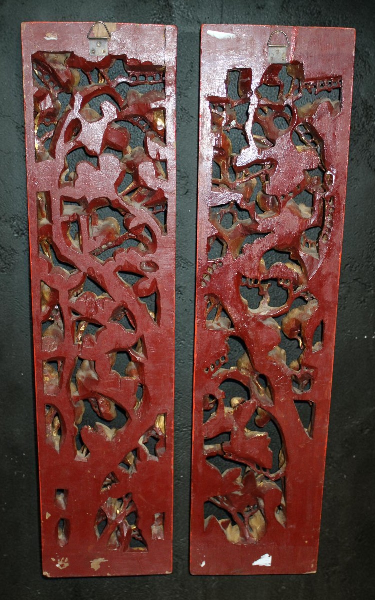 PAIRE DE PANNEAUX CHINOIS EN BOIS SCULPTè ET DORè, CHINE 1920-1930.-photo-4