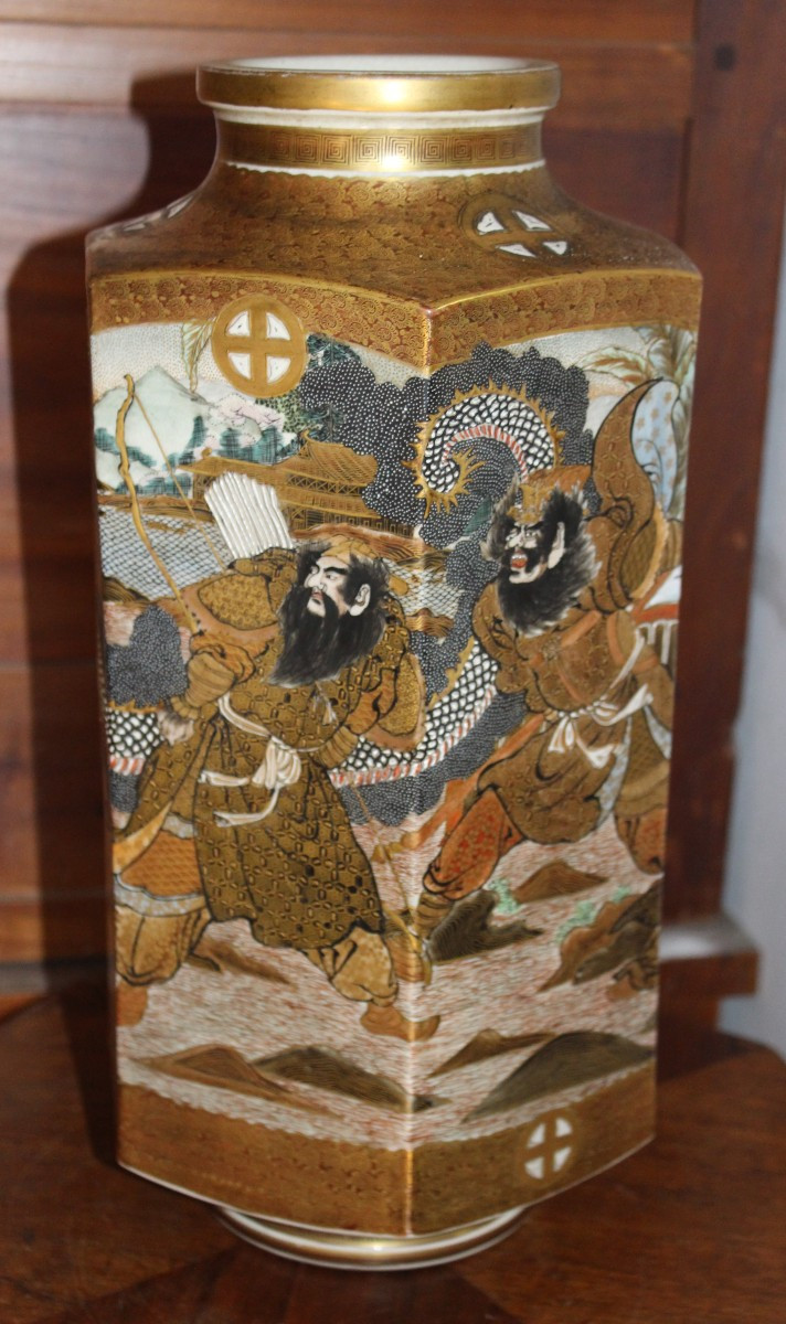 VASE JAPONAIS SATSUMA EXAGONAL, MEIJI PERIOD, FINE DU XIX SIECLE-photo-2