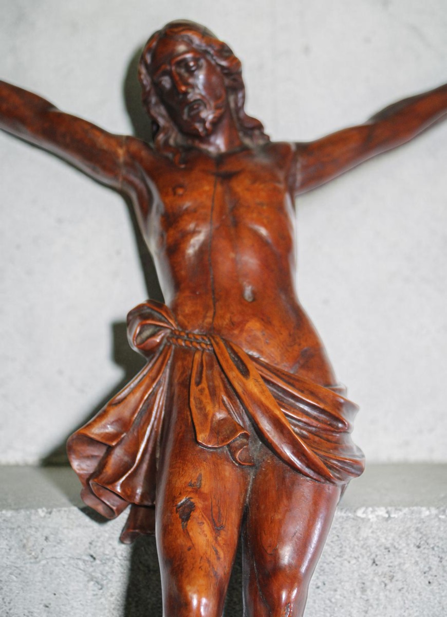 Carved Christ In Boxwood, 18th Century.
