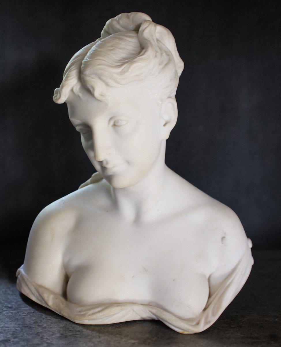 BUSTE DE DAME EN MARBRE, XIX SIECLE.-photo-2