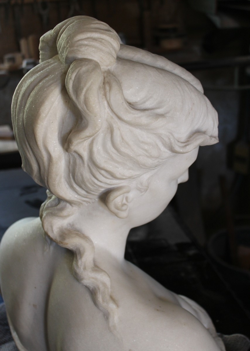 BUSTE DE DAME EN MARBRE, XIX SIECLE.-photo-4