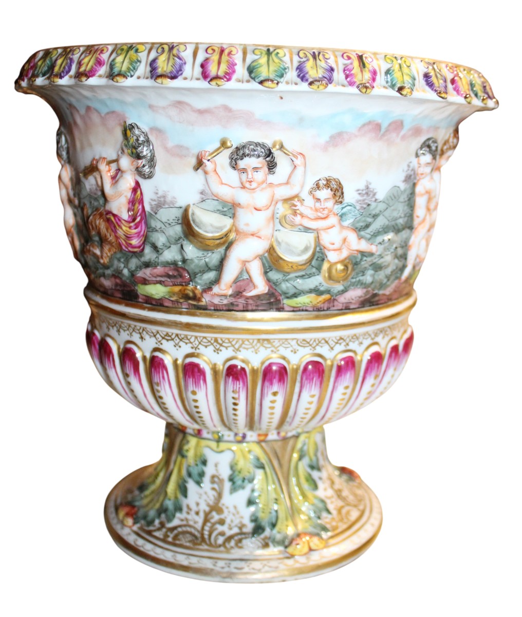 Capodimonte Porcelain Crater Vase, Italy, Late 19th Century.-photo-2
