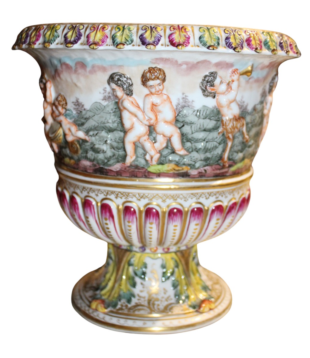 Capodimonte Porcelain Crater Vase, Italy, Late 19th Century.-photo-3