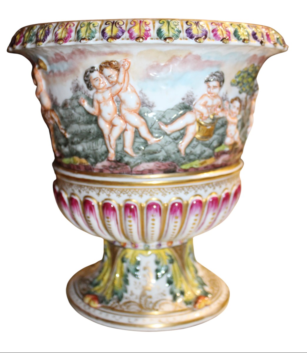 Capodimonte Porcelain Crater Vase, Italy, Late 19th Century.-photo-4