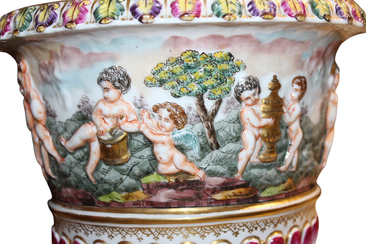 Capodimonte Porcelain Crater Vase, Italy, Late 19th Century.-photo-1