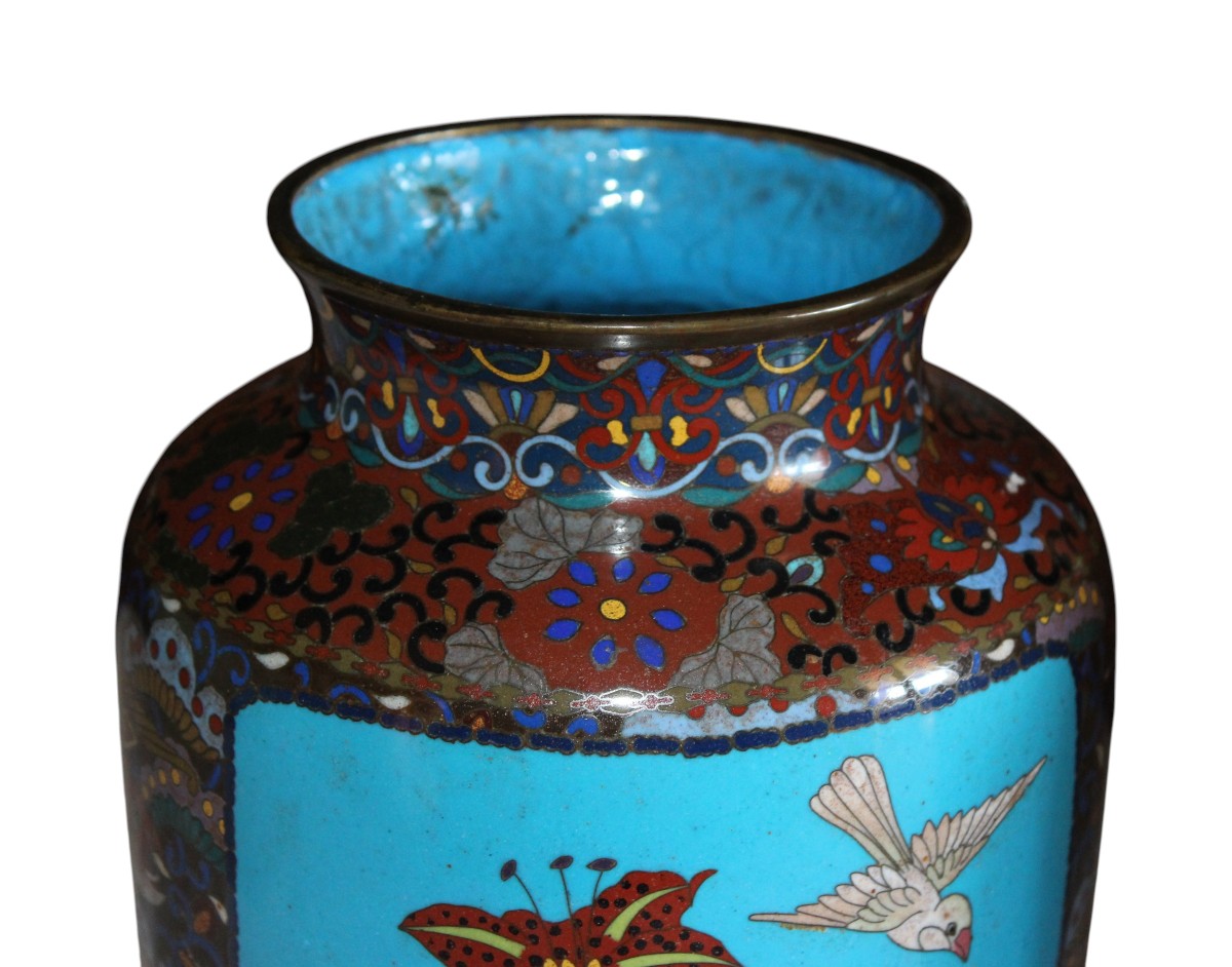 Pair Of Japanese Cloisonné Vases, Meiji Period, Late 19th Century.-photo-3