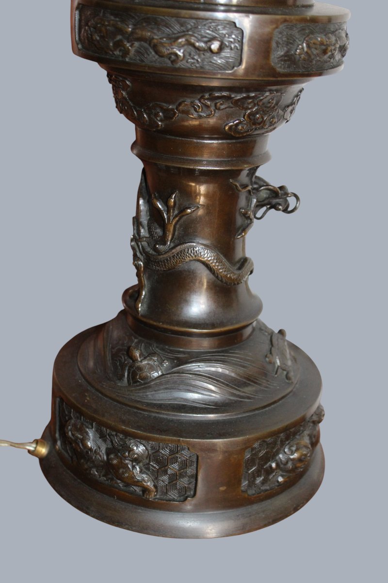 GRAND LANTERNE BRULE PARFUM  EN BRONZE, JAPON VERS 1900.-photo-2