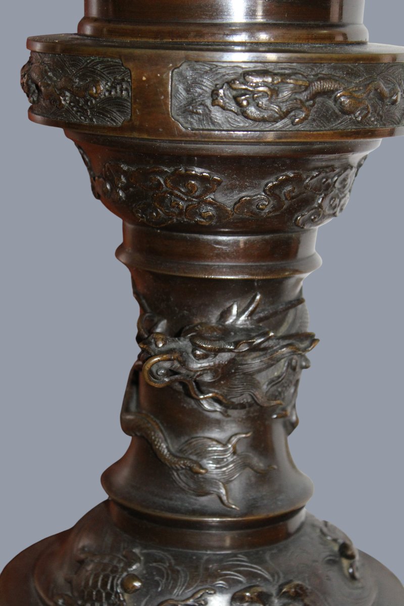 GRAND LANTERNE BRULE PARFUM  EN BRONZE, JAPON VERS 1900.-photo-4
